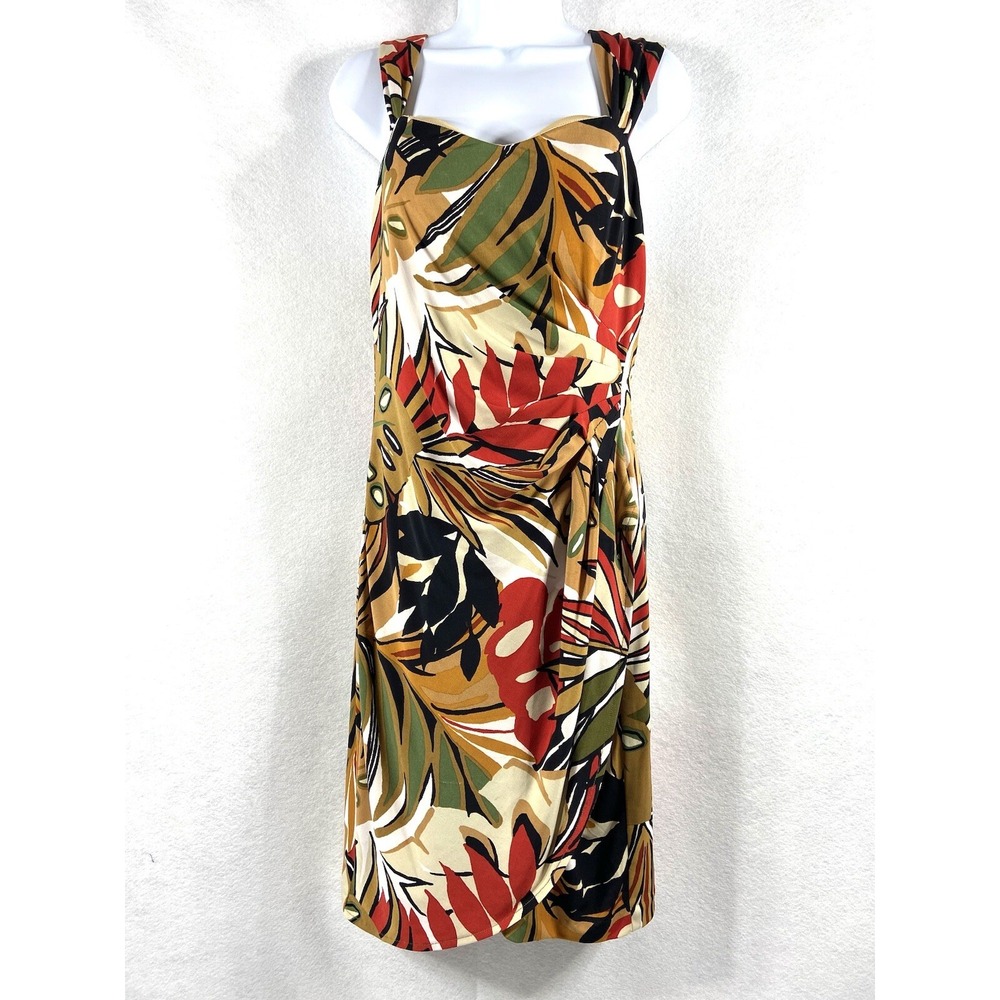 Vintage Cache Dress Women's 12 Tan Sheath Floral Sweetheart Ruched Waist